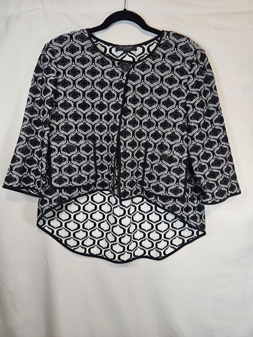 St. John Black and White Geometric Open-Front Tunic